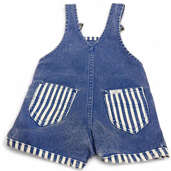 Vintage Lee Toddler 2T Railroad Stripe Denim Short Overalls – Made in USA - Picture 2 of 6